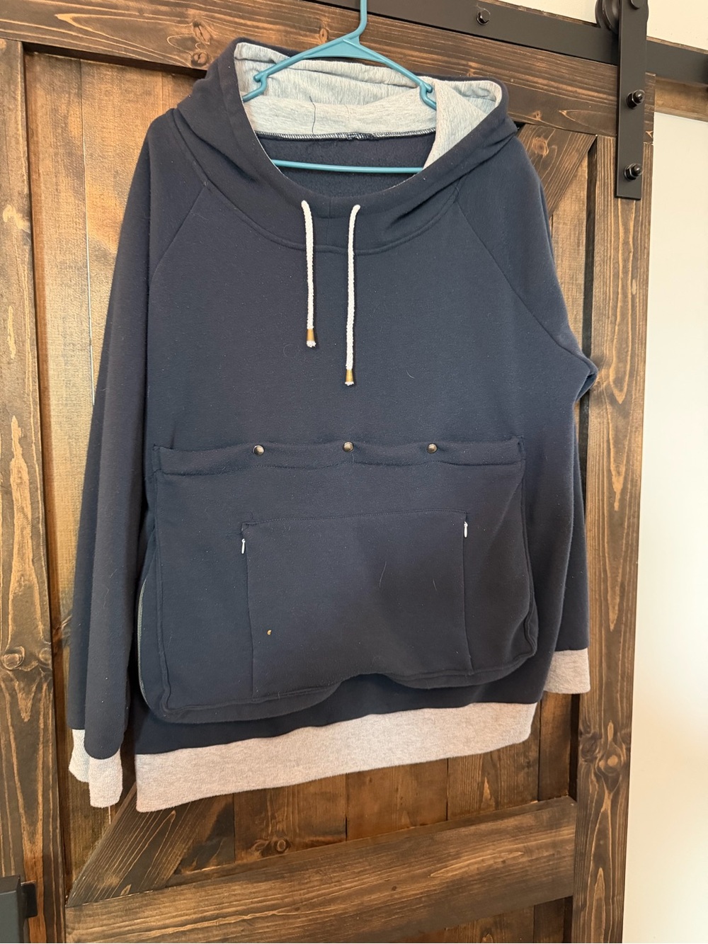 Navy Hooded Puppy Pullover with Gray Trim